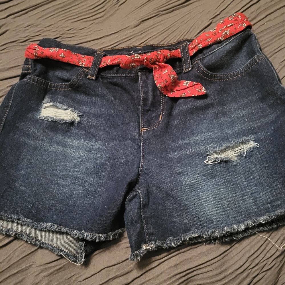 Girls's Denim Shorts with Red Belt -The Children's Place